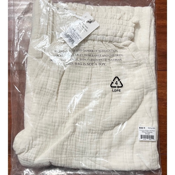 NWT MARINE LAYER Ivory Crinkle Cotton‎ Smocked High Rise Wide Leg Cropped Pant S - Picture 4 of 7